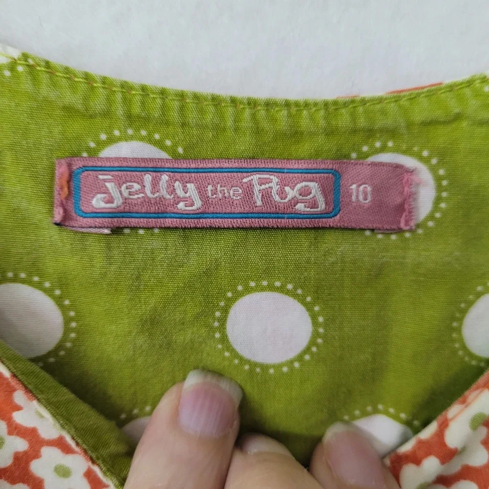 Jelly the Pug Renee Ruffle Dress Girls 10‎ Orange Floral Polka Dot Long Sleeve